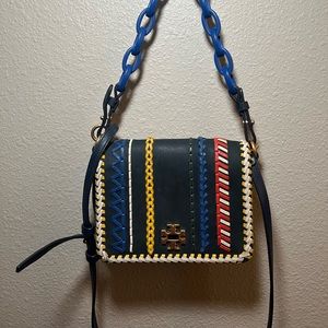 One Of A Kind ! Tory Burch Kira Whipstitch Crossbody Bag - Royal Navy